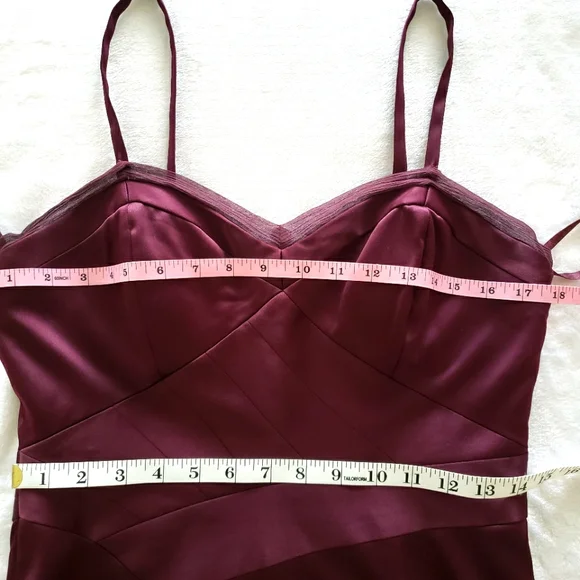 MAX & CLEO Burgundy Satin Strappy Bodycon Sleeveless Knee Length Dress--EUC--8 - Picture 15 of 16